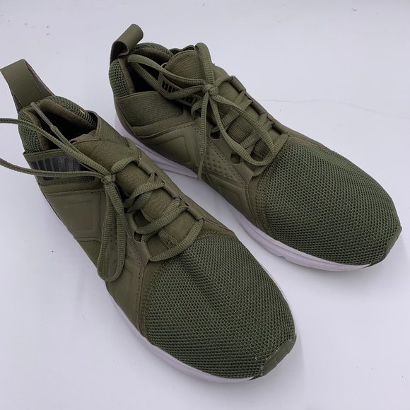 green athletic shoes